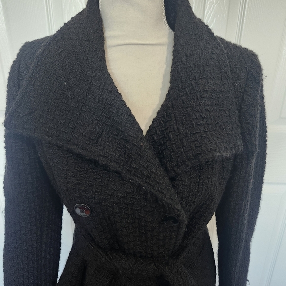 Calvin Klein Black Wool Blend Belted Coat Size 6P - Picture 1 of 12